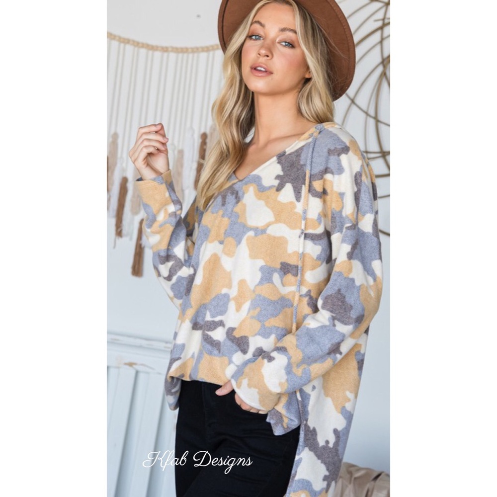 ❤️LAST! V Neck Soft Loose Fit Camo Hoodie! - Picture 7 of 9